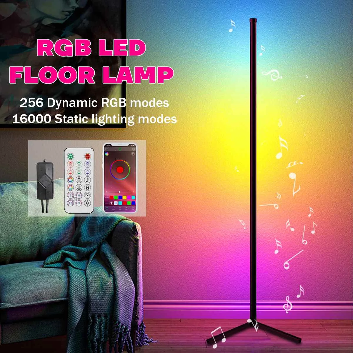 150cm RGB LED Floor lamp Bedroom Bedside Decoration Light Living Rom Art Decor Indoor Atmospheric Standing Stand Lighting - купить по