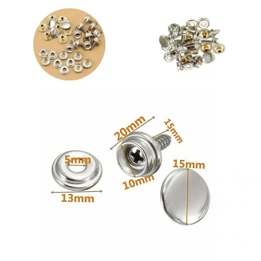Durable 10Set/Bag Useful Metal Snap Fastener Sewing Rivet Metal Canvas Screw Wear-resistant for Caravans
Durable 10Set/Bag Useful Metal Snap Fastener Sewing Rivet Metal Canvas Screw Wear-resistant for Caravans