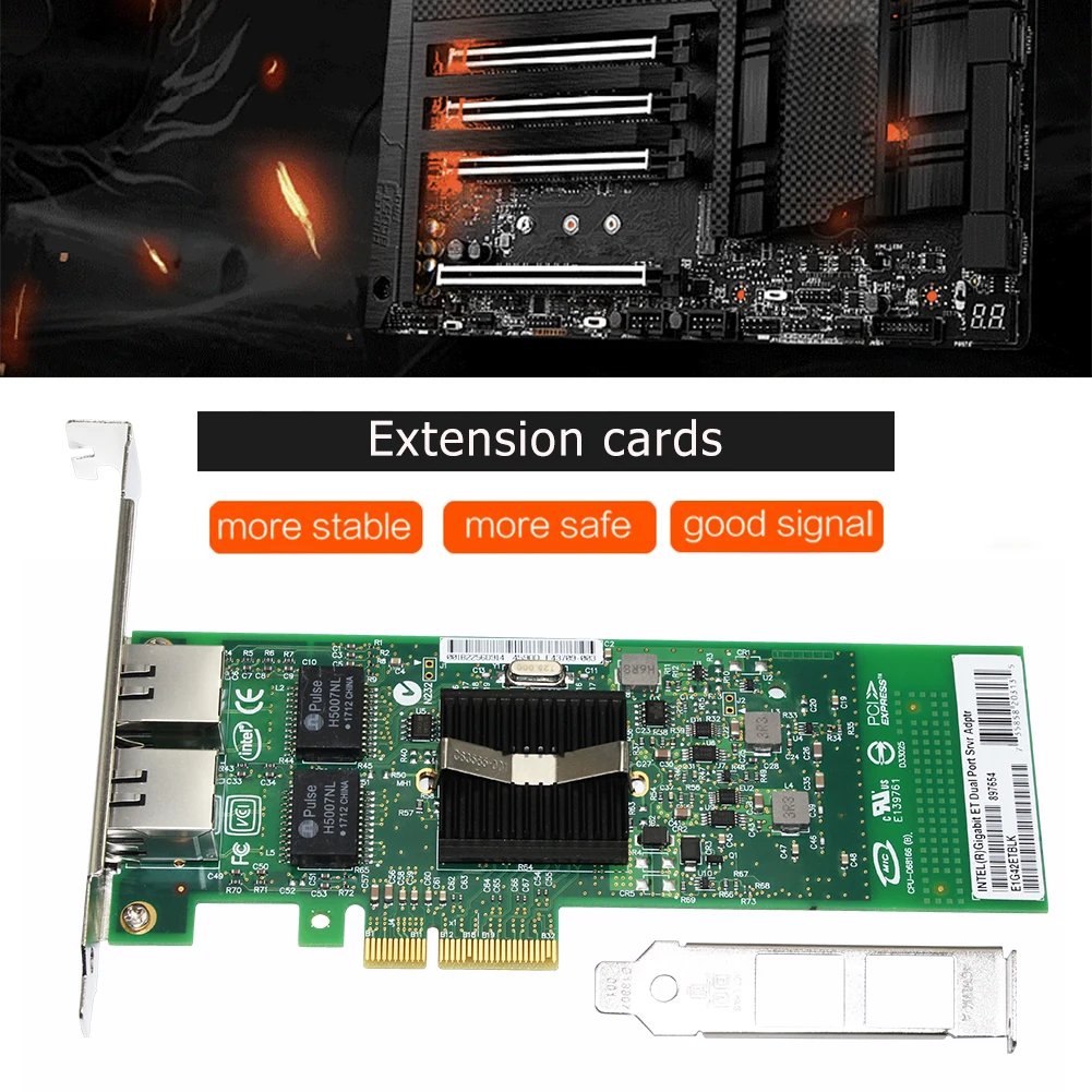 82576 PCI-E 4X Gigabit Ethernet Network Adapter X4 to X16 RJ45 Dual Port Riser PCI Express 2.0 Desktop Computer 1000Mbps Server 
82576 PCI-E 4X Gigabit Ethernet Network Adapter X4 to X16 RJ45 Dual Port Riser PCI Express 2.0 Desktop Computer 1000Mbps Server