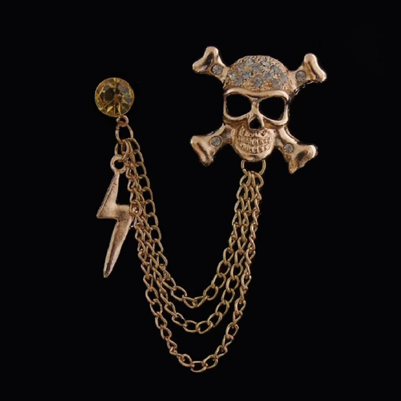 European and American fashion personality skull lightning chain tassel brooch corsage pin gold silver badge men's suit badge
European and American fashion personality skull lightning chain tassel brooch corsage pin gold silver badge men's suit badge