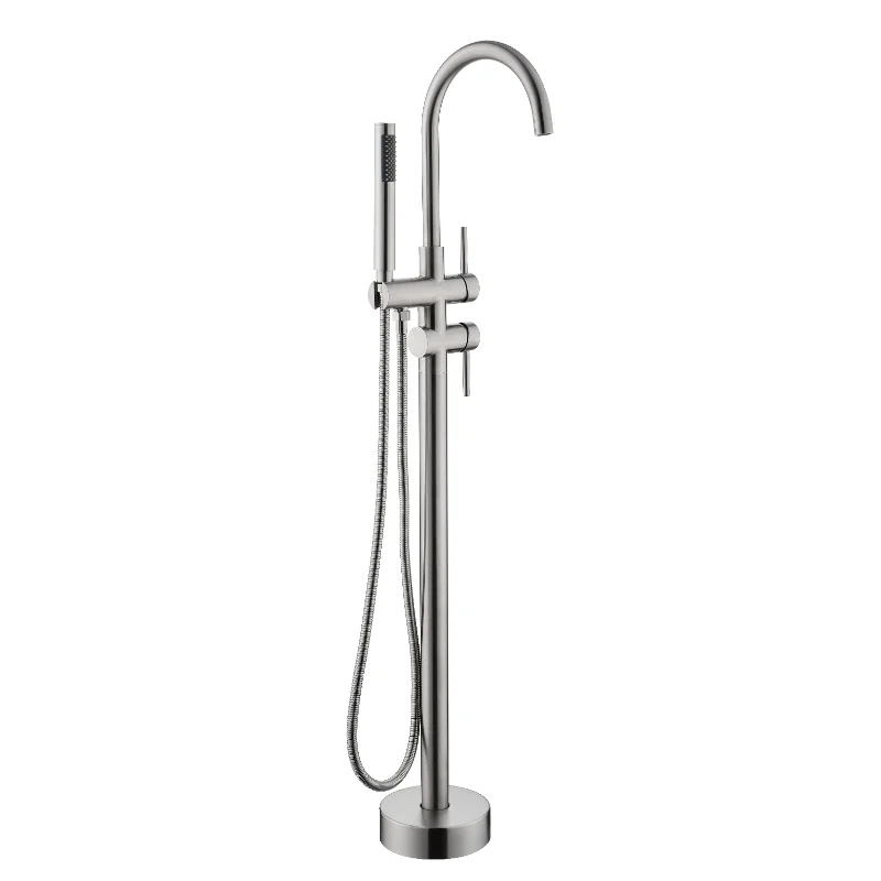 

Mount Bathtub Faucet Freestanding Tub Filler Brushed Nickel Standing High Flow Shower Faucets with Handheld Shower