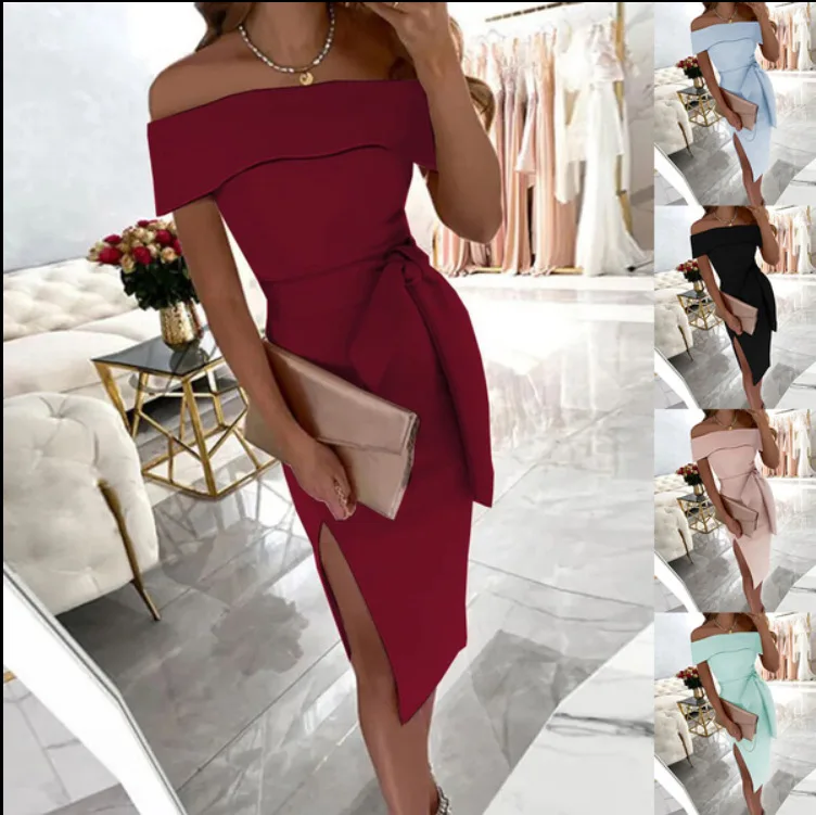 Dress for Women Fashion Straight Neck Solid Color Lace-up Regular Slit Dress 2022 Europe and America Fashion Women's Clothing
Dress for Women Fashion Straight Neck Solid Color Lace-up Regular Slit Dress 2022 Europe and America Fashion Women's Clothing