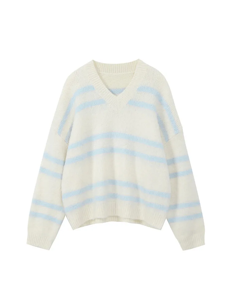 2022 Apricot Vintage Striped Knitted Sweater Women Pullover V Neck Knit Cotton Korean Harajuku Elegant Casual Knitwear Soft Tops
2022 Apricot Vintage Striped Knitted Sweater Women Pullover V Neck Knit Cotton Korean Harajuku Elegant Casual Knitwear Soft Tops