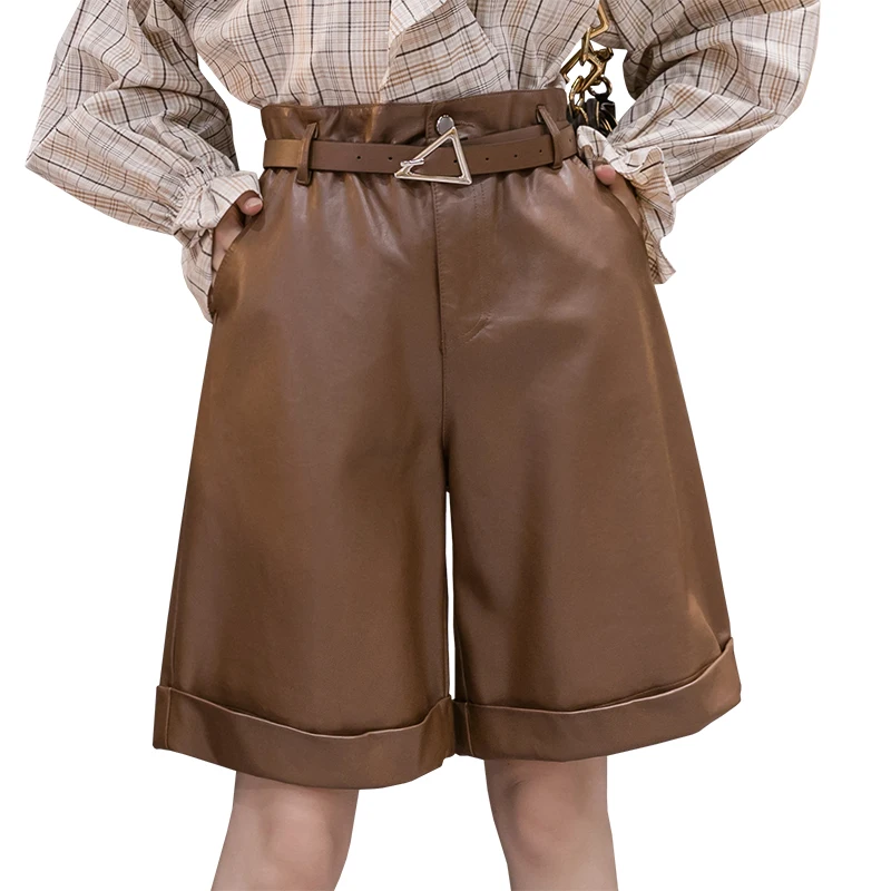 Faux PU Leather Women's Shorts with Belted 2022 New Autumn Winter High Waist Elegant Loose Wide Leg Trousers Pockets
Faux PU Leather Women's Shorts with Belted 2022 New Autumn Winter High Waist Elegant Loose Wide Leg Trousers Pockets