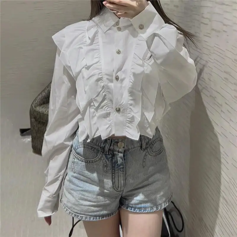 Elegant Sweet Lapel Ruffled White Shirt Women's 2022 Summer Autumn New Long-Sleeved French Top Blouses Korean Fashion
Elegant Sweet Lapel Ruffled White Shirt Women's 2022 Summer Autumn New Long-Sleeved French Top Blouses Korean Fashion