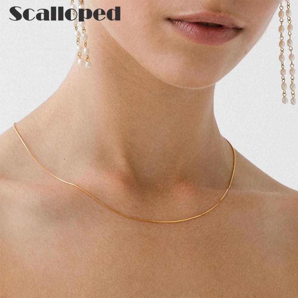 SCALLOPED Trendy Simple Stainless Steel Snake Chain Necklaces Women Luxury Stacked European Titanium Choker Fine Jewelry
SCALLOPED Trendy Simple Stainless Steel Snake Chain Necklaces Women Luxury Stacked European Titanium Choker Fine Jewelry