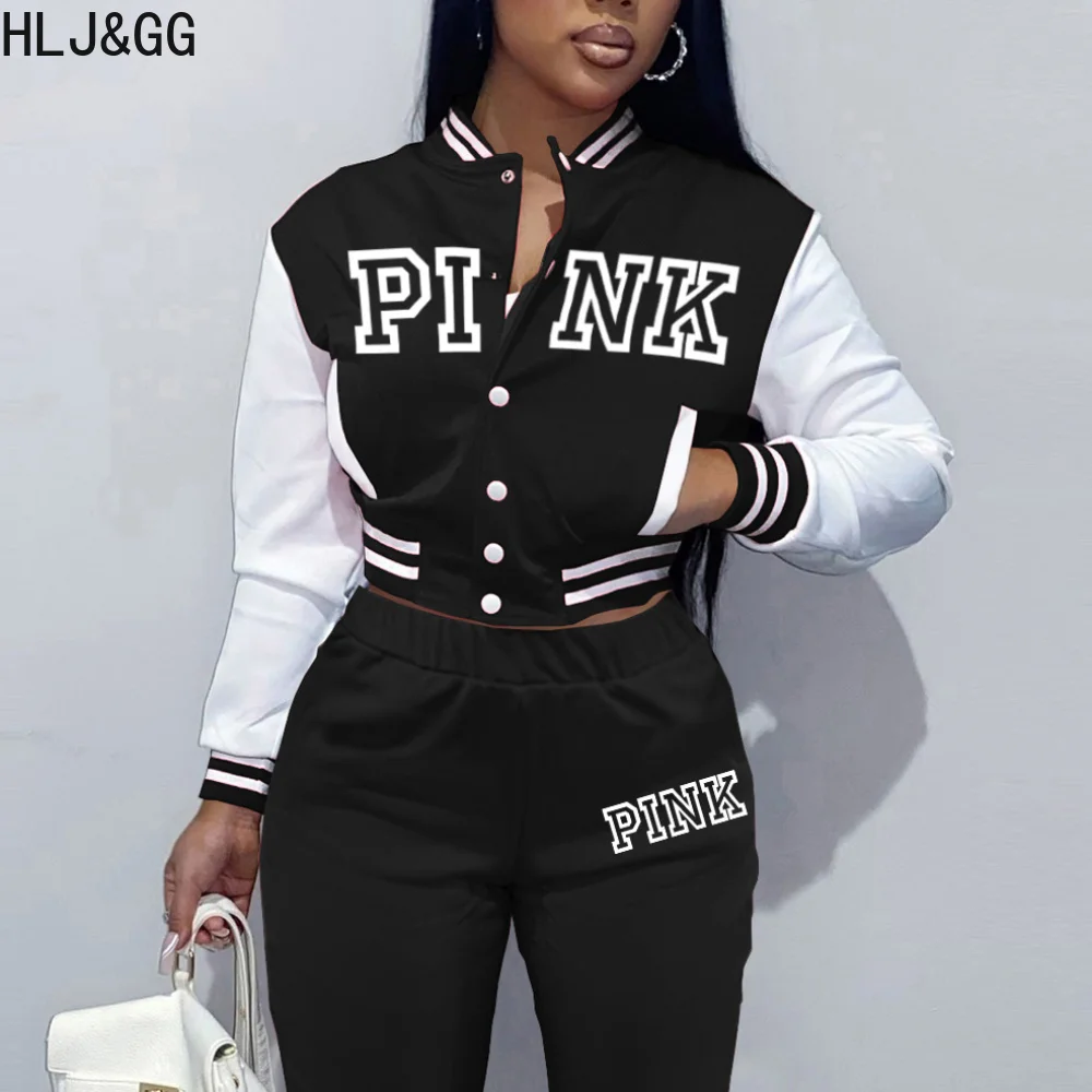 HLJ&GG Casual New PINK Letter Print Baseball Tracksuits Women Button Long Sleeve Crop Top + Skinny Pants Two Piece Sets Outfits
HLJ&GG Casual New PINK Letter Print Baseball Tracksuits Women Button Long Sleeve Crop Top + Skinny Pants Two Piece Sets Outfits