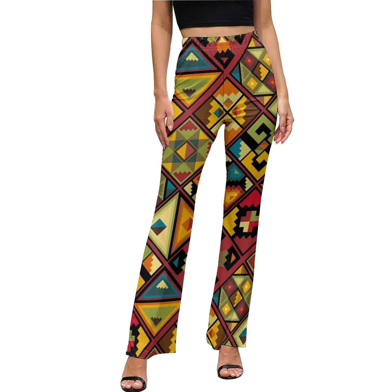 

African Tribal Print Pants Multicolor Geometric High Waist Trendy Flare Trousers Autumn Custom Korean Fashion Pants Gift