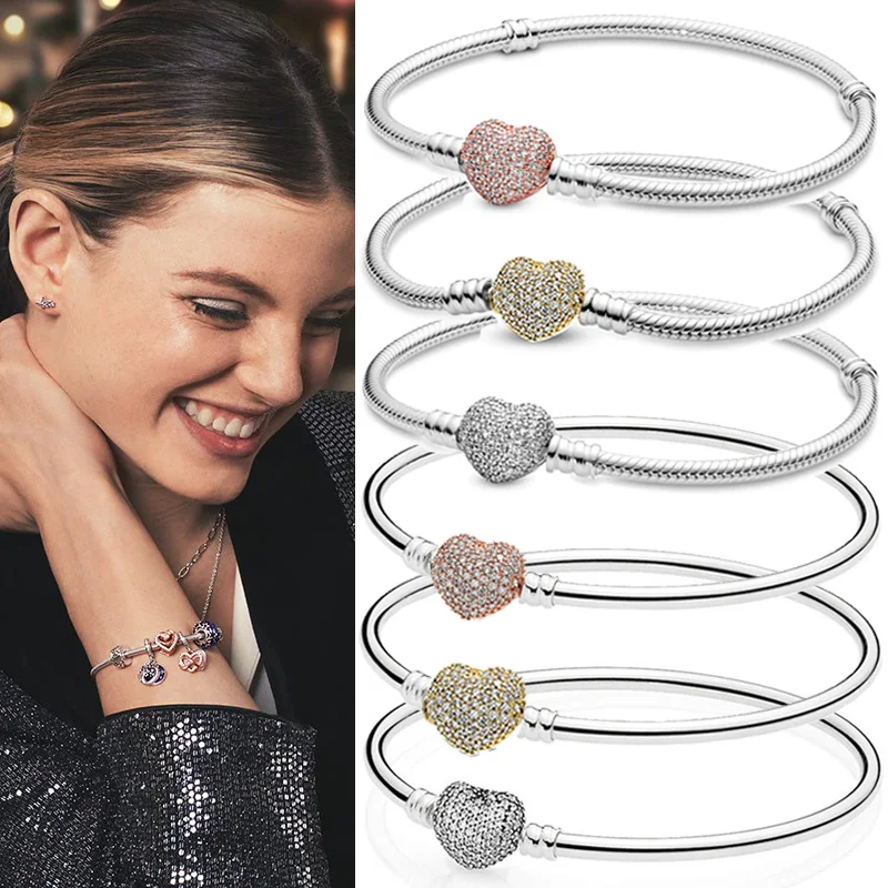 New 925 Silver Pan Heart-shaped Button Set Snake Bone Bracelet Fashion Thread Snake Bone Chain Women's Gift
New 925 Silver Pan Heart-shaped Button Set Snake Bone Bracelet Fashion Thread Snake Bone Chain Women's Gift