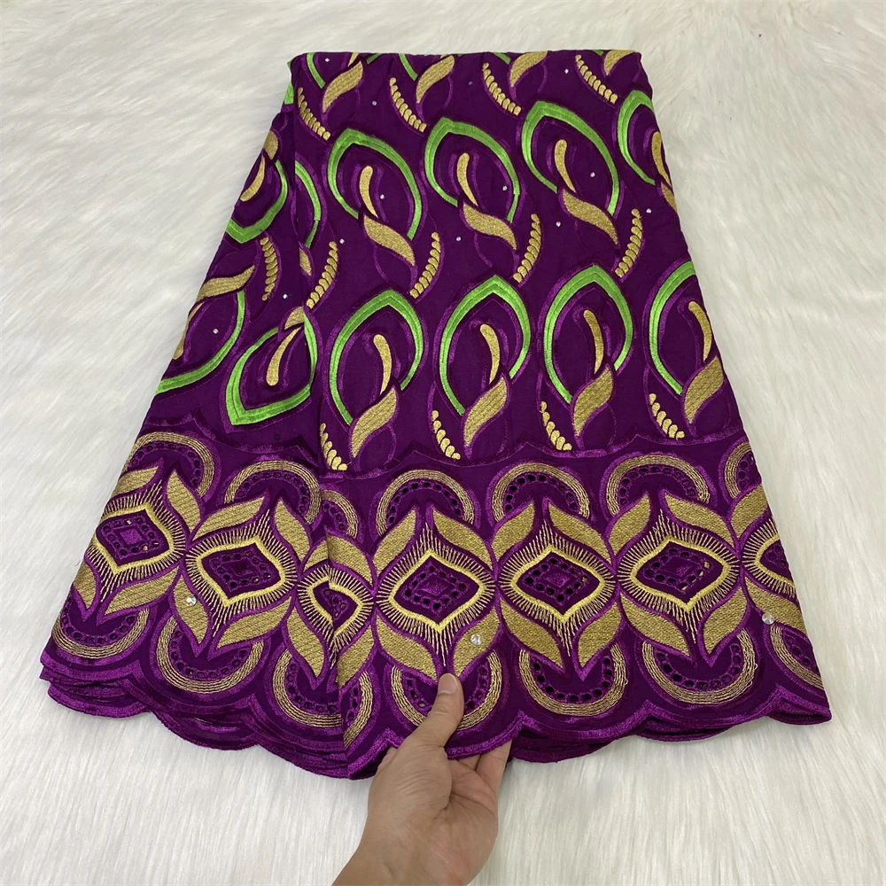 

Фиолетовая африканская кружевная ткань 2022, высокое качество, новая швейцарская вуаль, кружевная ткань, 5 ярдов, ткань вышитое кружево в нигерийском стиле, вечерние платья