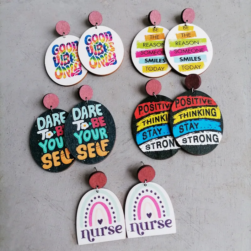 Inspirational Letter Wooden Earrings Optimistic Colorful Rainbow Nurse Oval Splicing Earrings For Women
Inspirational Letter Wooden Earrings Optimistic Colorful Rainbow Nurse Oval Splicing Earrings For Women