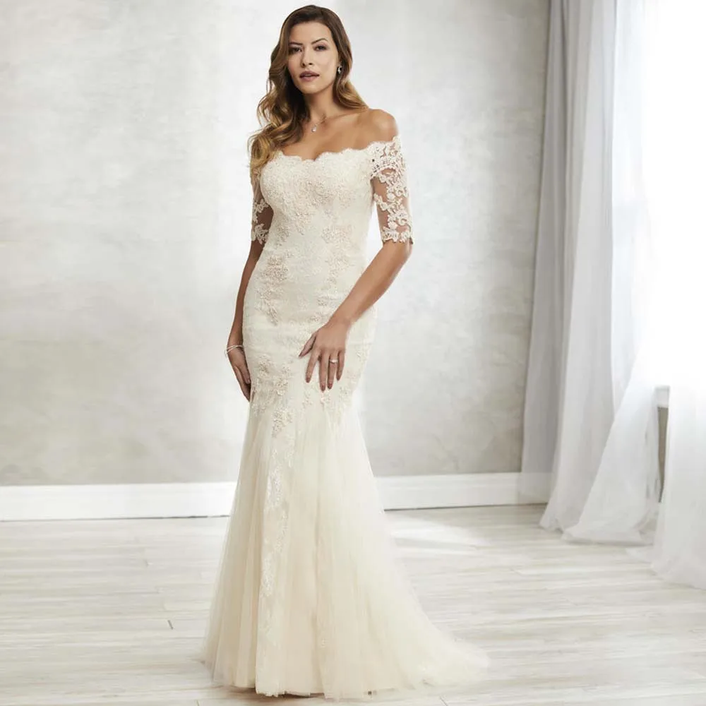 Mother of the Bride Dresses Elegant 2022 Off Shoulder Mermaid Wedding Guest Gowns For Women Half Sleeves Applique Evening Dress
Mother of the Bride Dresses Elegant 2022 Off Shoulder Mermaid Wedding Guest Gowns For Women Half Sleeves Applique Evening Dress