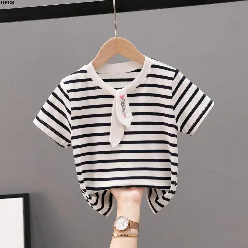 Girls short-sleeved T-shirt summer new girl striped short-sleeved t girl treasure cotton half-sleeved navy top
Girls short-sleeved T-shirt summer new girl striped short-sleeved t girl treasure cotton half-sleeved navy top