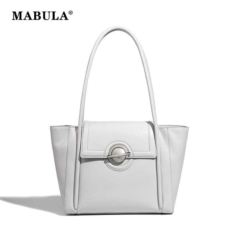 

MABULA Classical Women's Tote Bag Chic Lock Square Shopper Handbag Luxury Vegant Leather Shoulder Hobo Purse Big Brand Designer