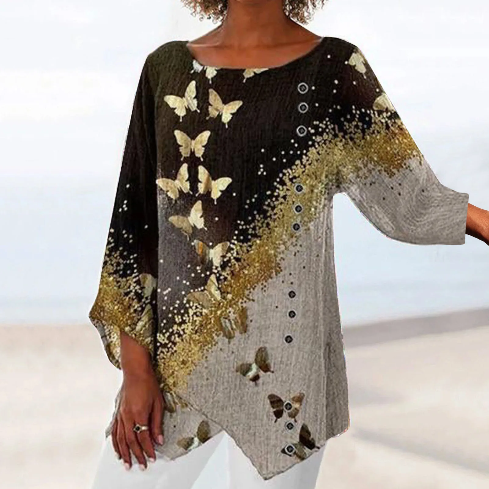 Женская длинная туника с V-образным вырезом и принтом
Женская длинная туника с V-образным вырезом и принтом