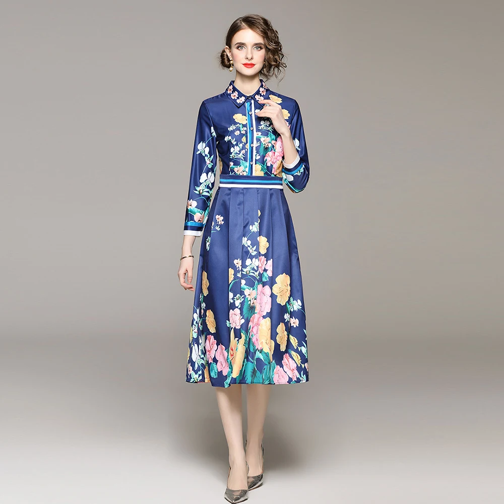 Spring Autumn Women Vintage Floral Print Pleats Casual Slim Midi Shirt Dress Female Chic Pleats Ruffles A Line Vestido Blue M584
Spring Autumn Women Vintage Floral Print Pleats Casual Slim Midi Shirt Dress Female Chic Pleats Ruffles A Line Vestido Blue M584