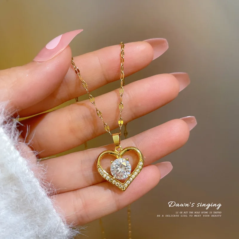 Fashion Artificial Gems Not Fade Color Heart Pendant Neck Chain For Women Gold Color Titanium Steel Necklaces Jewelry Gift
Fashion Artificial Gems Not Fade Color Heart Pendant Neck Chain For Women Gold Color Titanium Steel Necklaces Jewelry Gift