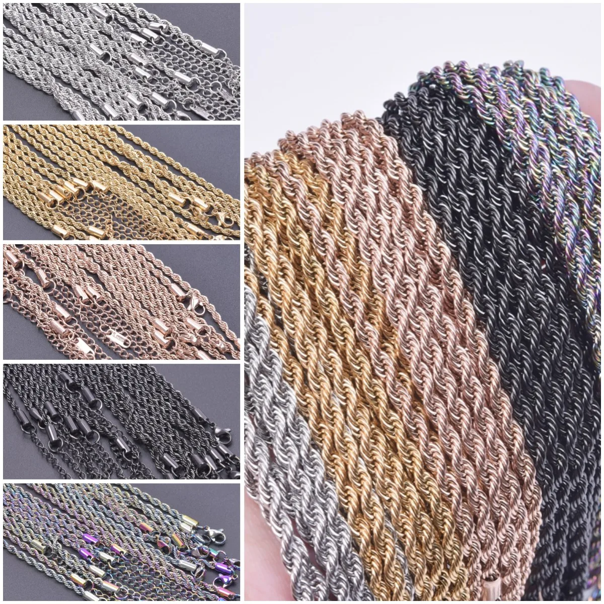 

1pc Stainless Steel 3MM Fried Dough Twists Woven Keel Chain Women Men Necklace Hip Hop Simple Jewelry Free Shipping Friends Gift