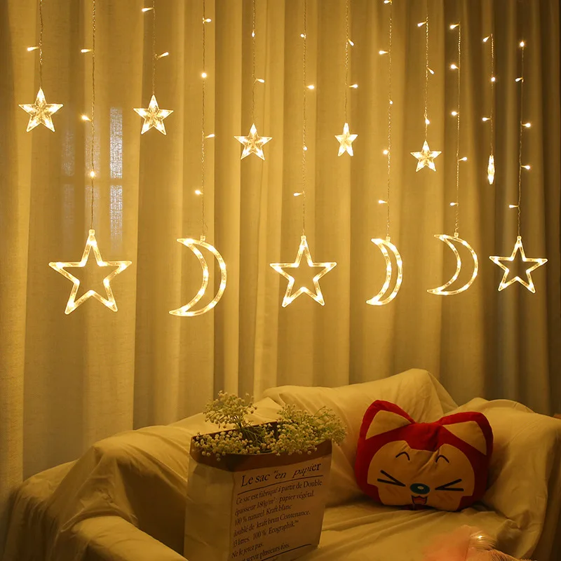 220V Star Moon LED String Lights Decorations for Home Room Curtains Lamp Fairy Outdoor Decor Holiday Lighting Party Eid Mubarak
220V Star Moon LED String Lights Decorations for Home Room Curtains Lamp Fairy Outdoor Decor Holiday Lighting Party Eid Mubarak