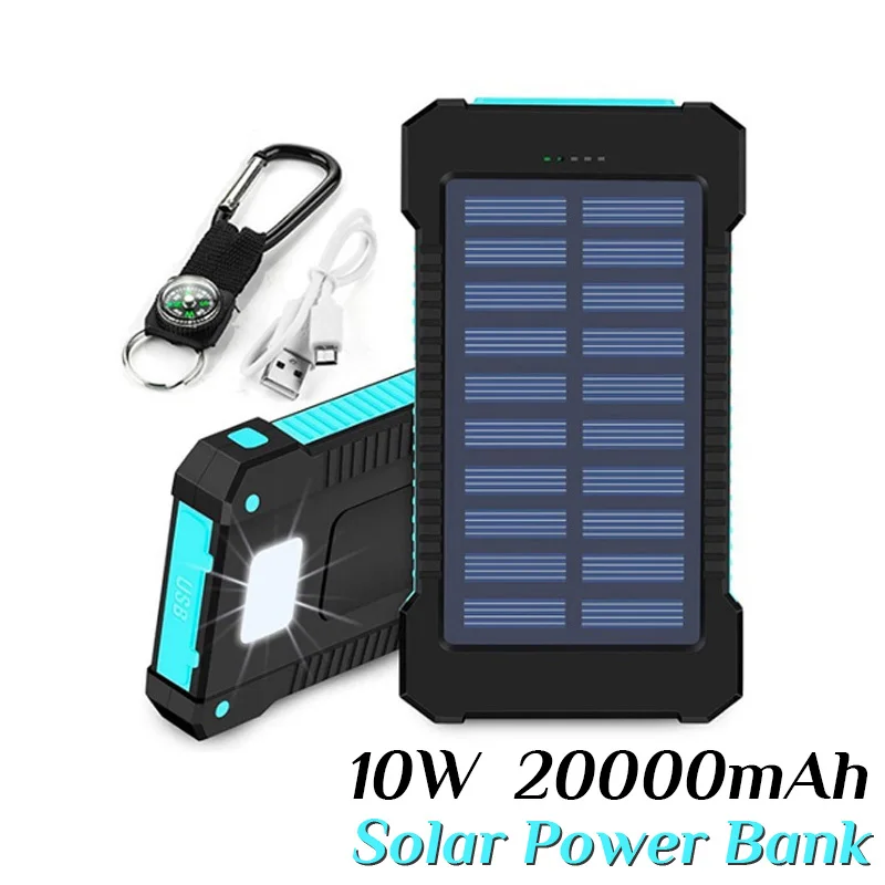Solar Power Bank 10W F5 20000mAh Portable Mobile Power for Camping Outdoor Phone Charger Mountaineering Lighting with LED Lights
Solar Power Bank 10W F5 20000mAh Portable Mobile Power for Camping Outdoor Phone Charger Mountaineering Lighting with LED Lights