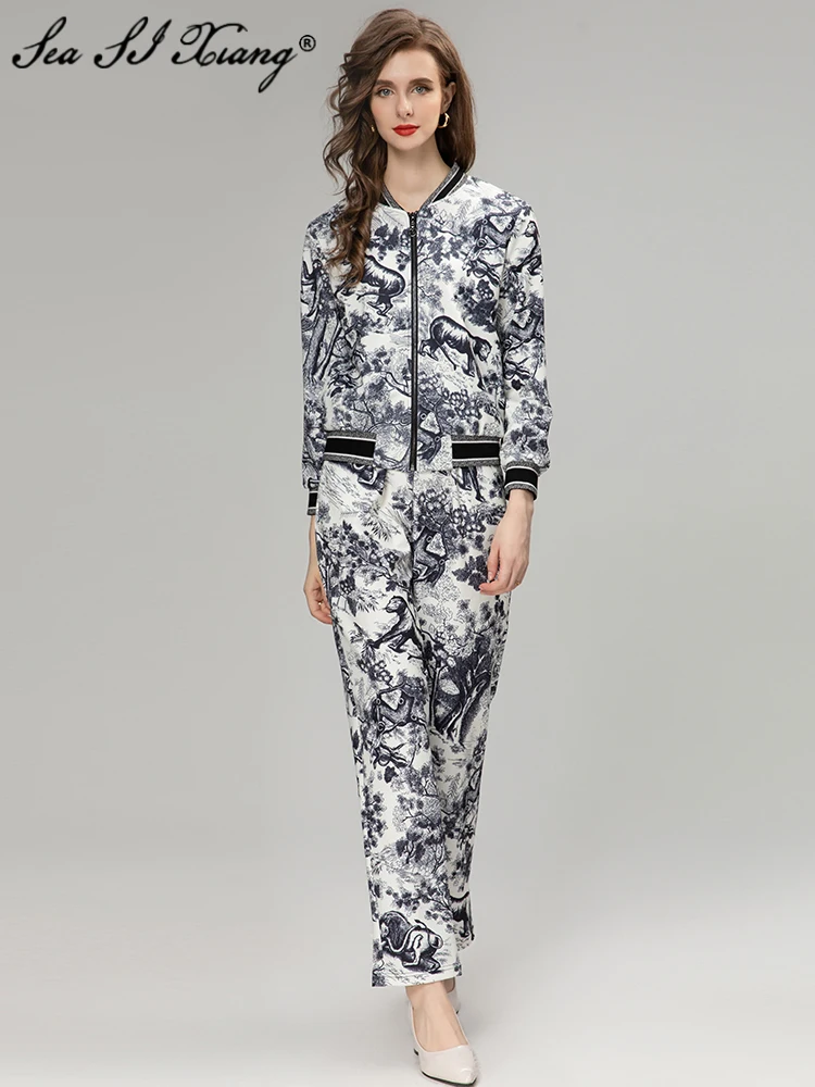 Seasixiang Fashion Designer Autumn Vintage Print Suit Women O-Neck Long Sleeve Pockets Jacket + Trousers 2 Piece Set
Seasixiang Fashion Designer Autumn Vintage Print Suit Women O-Neck Long Sleeve Pockets Jacket + Trousers 2 Piece Set
