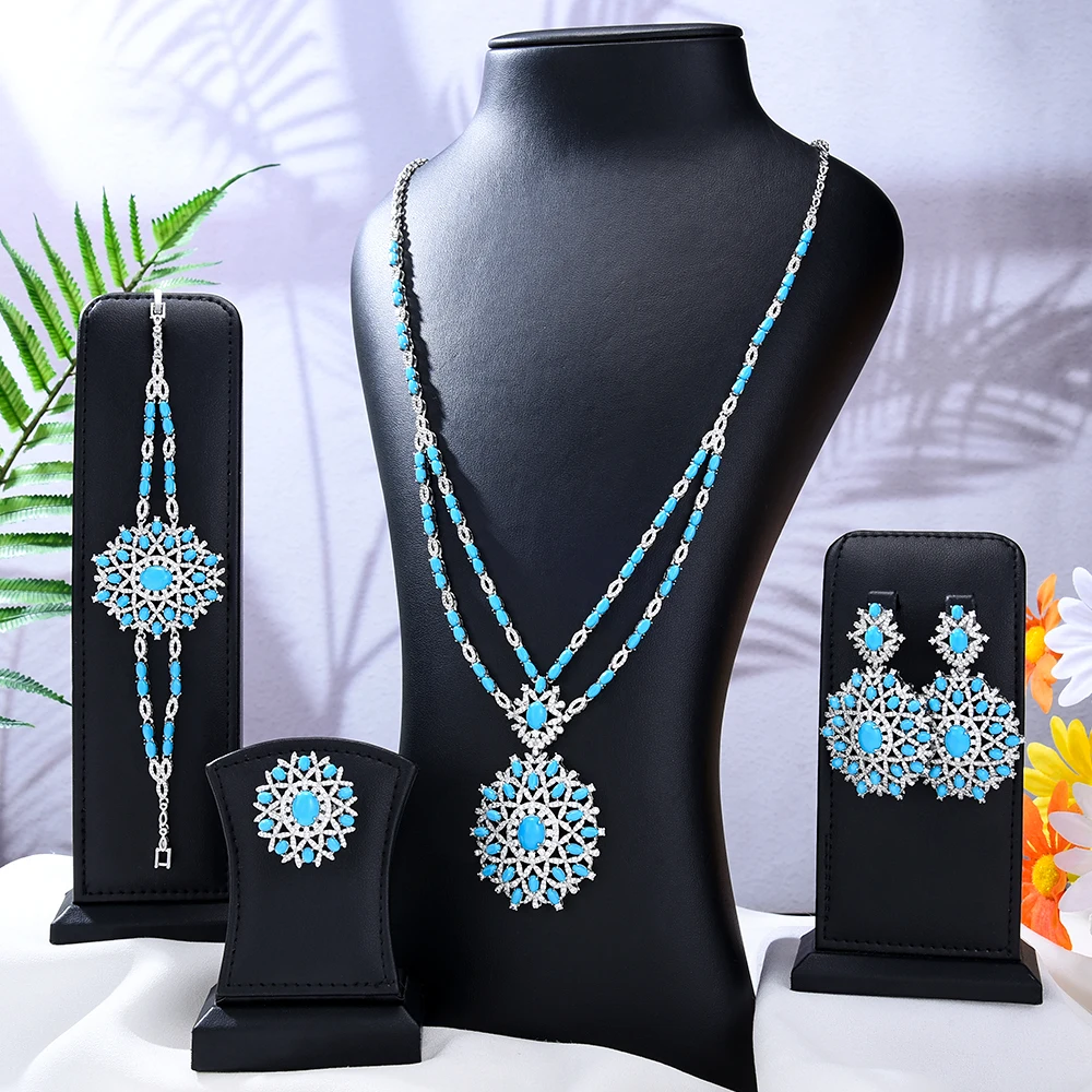 

GODKI New Fashion Turquoise UAE Dubai Bridal Jewelry Set For Women Wedding Party Nigerian African Necklace Earring Set