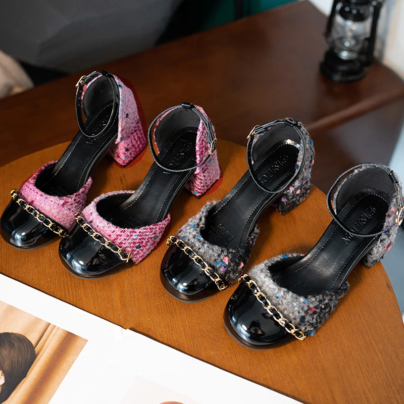 Luxury Pink Tweed Sandals Women Elegant Round Toe Chain Buckle Sandalias Ladies Summer Evening Party Heeled Dress Pump Shoes
Luxury Pink Tweed Sandals Women Elegant Round Toe Chain Buckle Sandalias Ladies Summer Evening Party Heeled Dress Pump Shoes