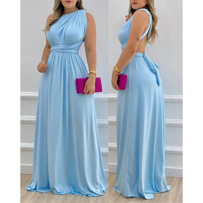High Waist Sexy Evening Dress Elegant Temperament Diagonal Shoulder Skirt Lace Up Backless Dresses
High Waist Sexy Evening Dress Elegant Temperament Diagonal Shoulder Skirt Lace Up Backless Dresses