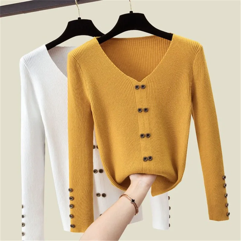 Autumn Winter Button Knitted Sweater Women 2022 New Casual Long Sleeve Tight Fit Inside V Neck Solid Knit Pullover Top
Autumn Winter Button Knitted Sweater Women 2022 New Casual Long Sleeve Tight Fit Inside V Neck Solid Knit Pullover Top