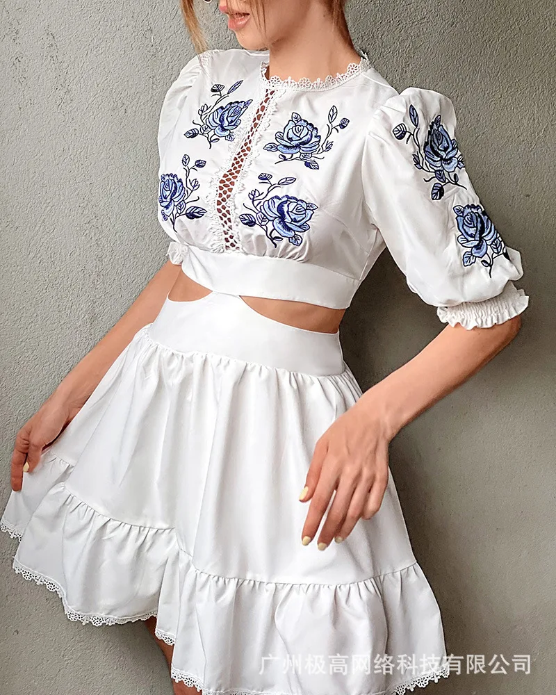 Women Mini Dress O Neck Hollow Out Spring Summer Short Lantern Sleeve Floral Sexy Fashion Cute Ruffles
Women Mini Dress O Neck Hollow Out Spring Summer Short Lantern Sleeve Floral Sexy Fashion Cute Ruffles