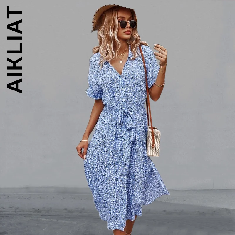 Aikliat Women Dress New Soft Short Sleeve Button Holiday Midi Dresses Casual Women's Dresses Vintage All-Match Clothing Female
Aikliat Women Dress New Soft Short Sleeve Button Holiday Midi Dresses Casual Women's Dresses Vintage All-Match Clothing Female