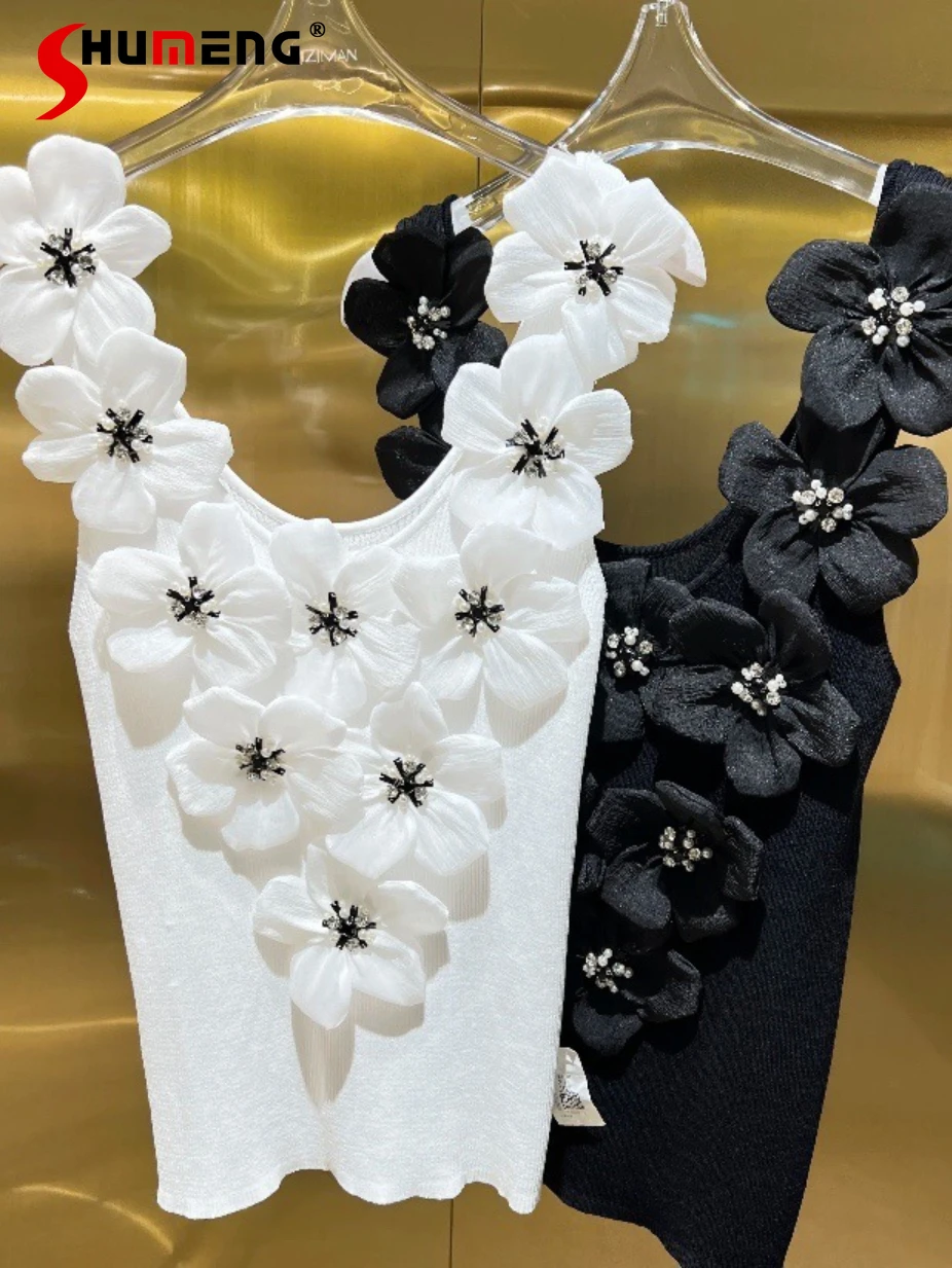 Heavy Industry Three-Dimensional Flower Vest Sling Women 2022 Summer Elegant Slim Black Sleeveless Knitted Camis Top Outer Wear
Heavy Industry Three-Dimensional Flower Vest Sling Women 2022 Summer Elegant Slim Black Sleeveless Knitted Camis Top Outer Wear
