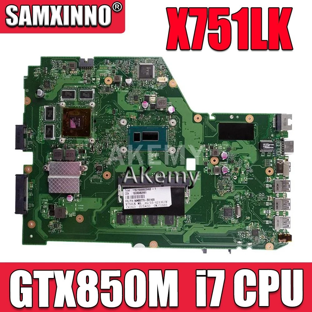Материнская плата Akemy X751LK i7-4510 GTX850M/2 ГБ для Asus X751L X751LK X751LX, материнская плата для ноутбука X751LK, материнская плата X751LK
Материнская плата Akemy X751LK i7-4510 GTX850M/2 ГБ для Asus X751L X751LK X751LX, материнская плата для ноутбука X751LK, материнская плата X751LK
