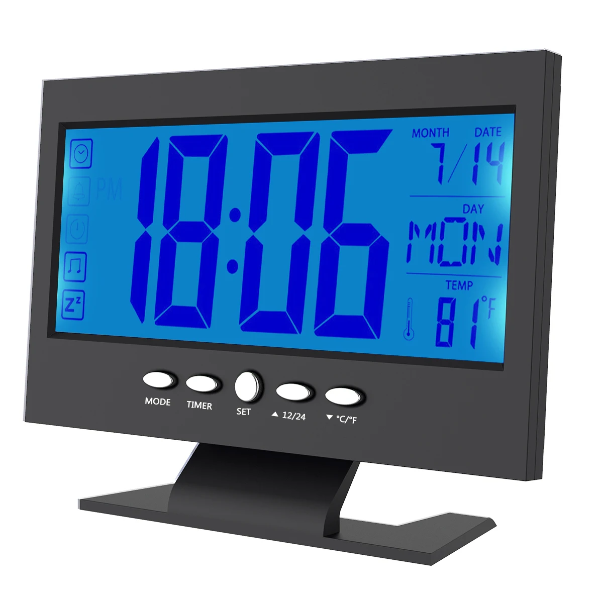 LCD Digital Alarm Clock Snooze Calendar Temperature Display Sound-activated Clock - Black
LCD Digital Alarm Clock Snooze Calendar Temperature Display Sound-activated Clock - Black