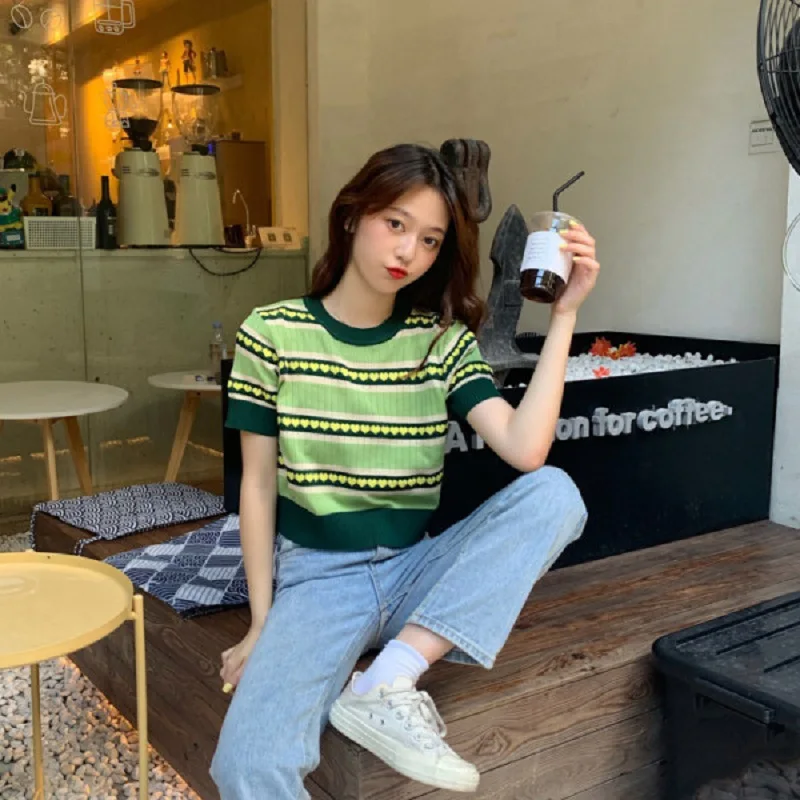 Summer 2022 T Shirt For Women Korean Fshion Short Sleeve Tees knitted Top Ropa Mujer Loose Clothes Streetwear T-shirt Camisetas
Summer 2022 T Shirt For Women Korean Fshion Short Sleeve Tees knitted Top Ropa Mujer Loose Clothes Streetwear T-shirt Camisetas