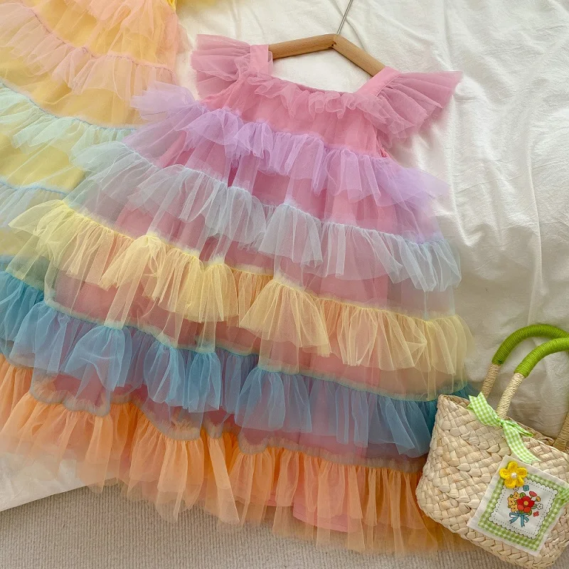

Kids autumn Dresses for Girls Cake Princess tutu Mesh dress Long Sleeve Party Vestidos Baby Girls Cotton dance Children Clothing