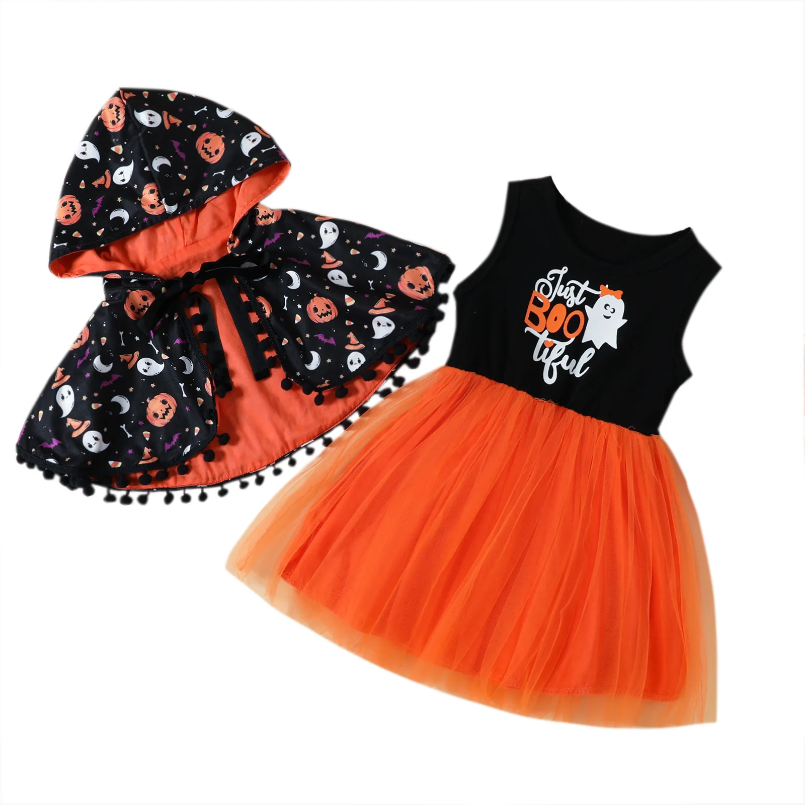 pumpkin ghost Print dress and cloak Set Children Girls Halloween Cosplay Witch Costume Baby Gown Infant Witch Dress Clothing 
pumpkin ghost Print dress and cloak Set Children Girls Halloween Cosplay Witch Costume Baby Gown Infant Witch Dress Clothing