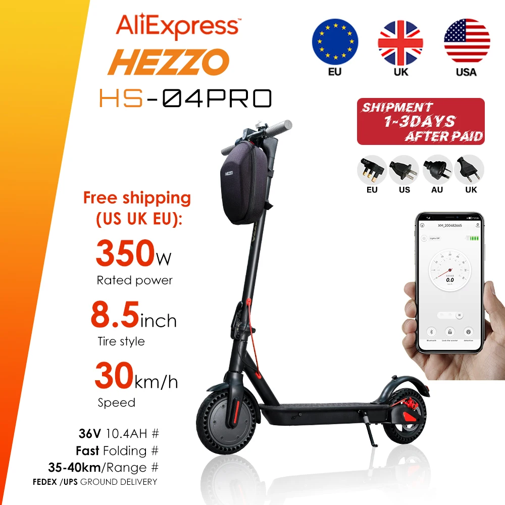

HEZZO EU US Warehouse 8.5Inch 36V 350W 10.4Ah Escooter 30Km/H Foldable Long Range Shock Absorber Adult Electric Kick Scooter