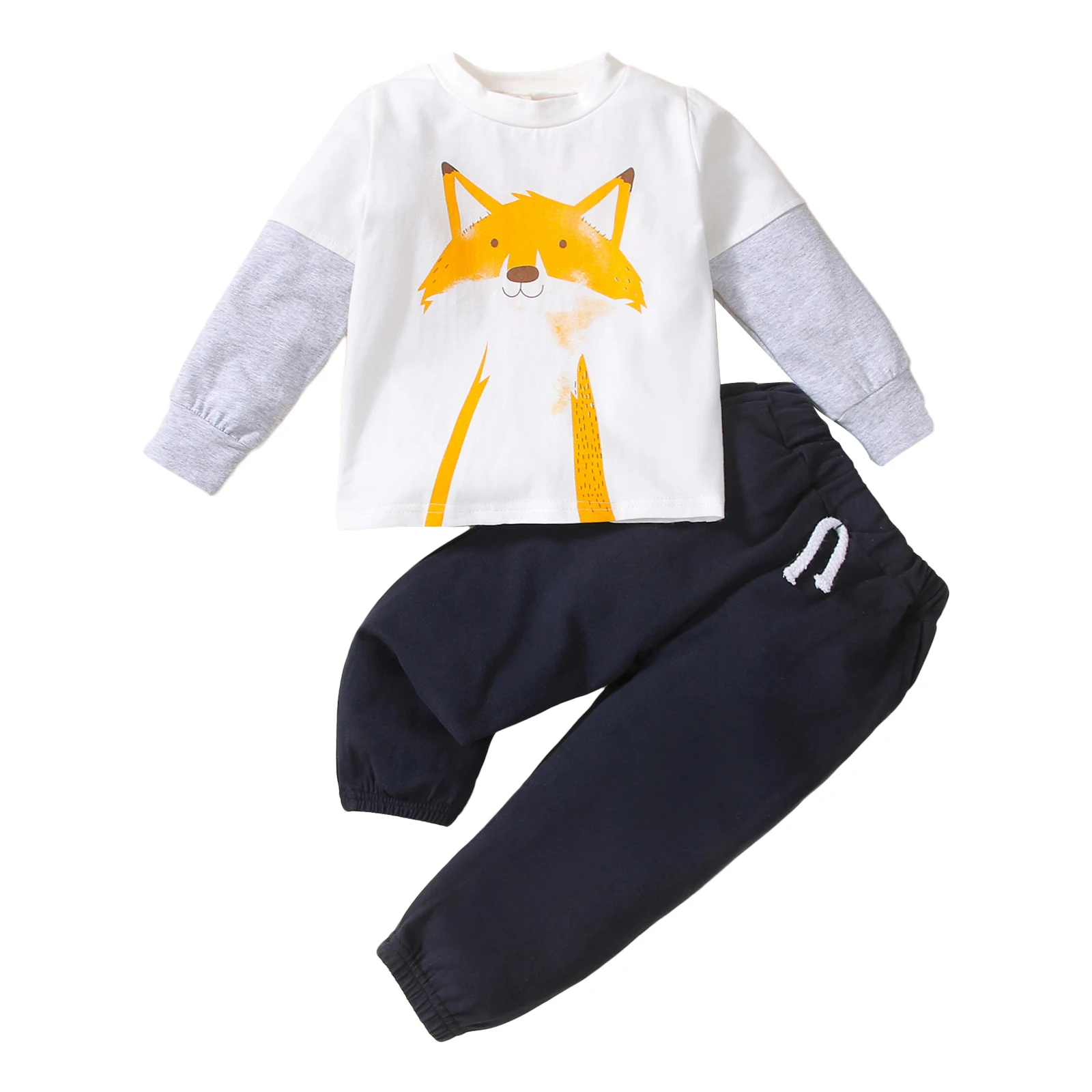 

2022-08-04 Lioraitiin 0-18M Infant Baby Girls Boys Spring Outfit Fox Print Crew Neck Long Sleeve Sweatshirt Casual Pants Set