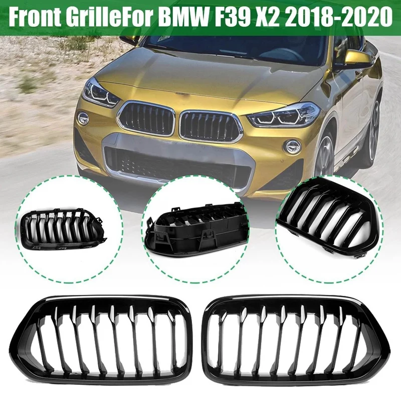 

Black Front Bumper Kidney Single Line Grill for-BMW F39 X2 M35I XDrive20D XDrive28I SDrive20I 2018-2020 Racing Grills