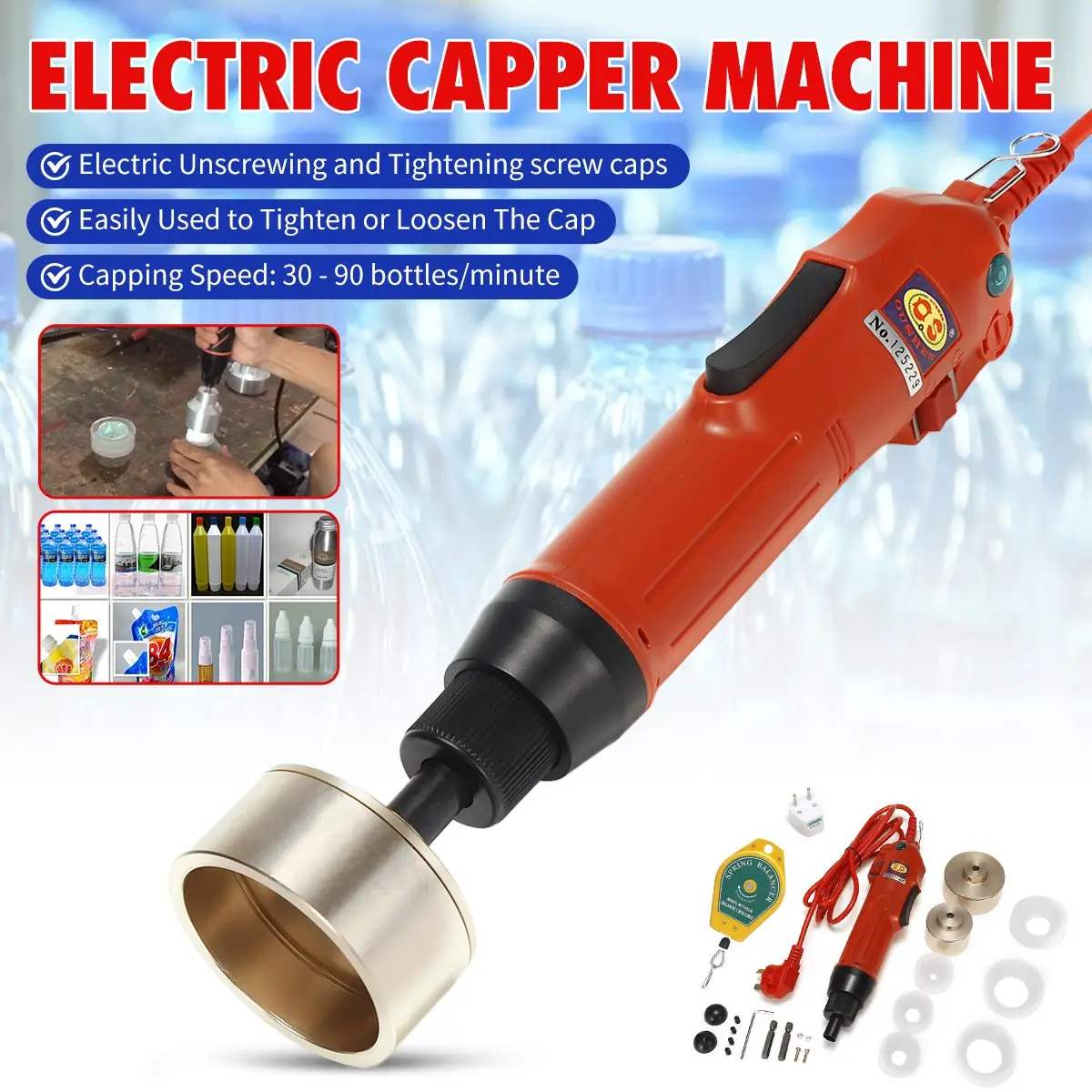 80W Handheld Electric Drill Bottle Capping Machine Cap Sealer Seal Ring Machine Sealing Bottles Packaging Equipment Tightener
80W Handheld Electric Drill Bottle Capping Machine Cap Sealer Seal Ring Machine Sealing Bottles Packaging Equipment Tightener