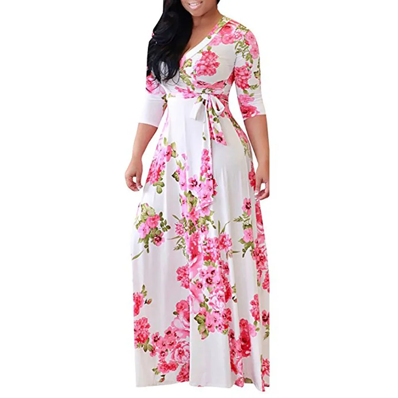 Women Long Maxi Dress V-Neck Lace-Up Slim Fashion Floral Print Dress Party Vestido For Lady Elegant Robes Africa Clothes
Women Long Maxi Dress V-Neck Lace-Up Slim Fashion Floral Print Dress Party Vestido For Lady Elegant Robes Africa Clothes
