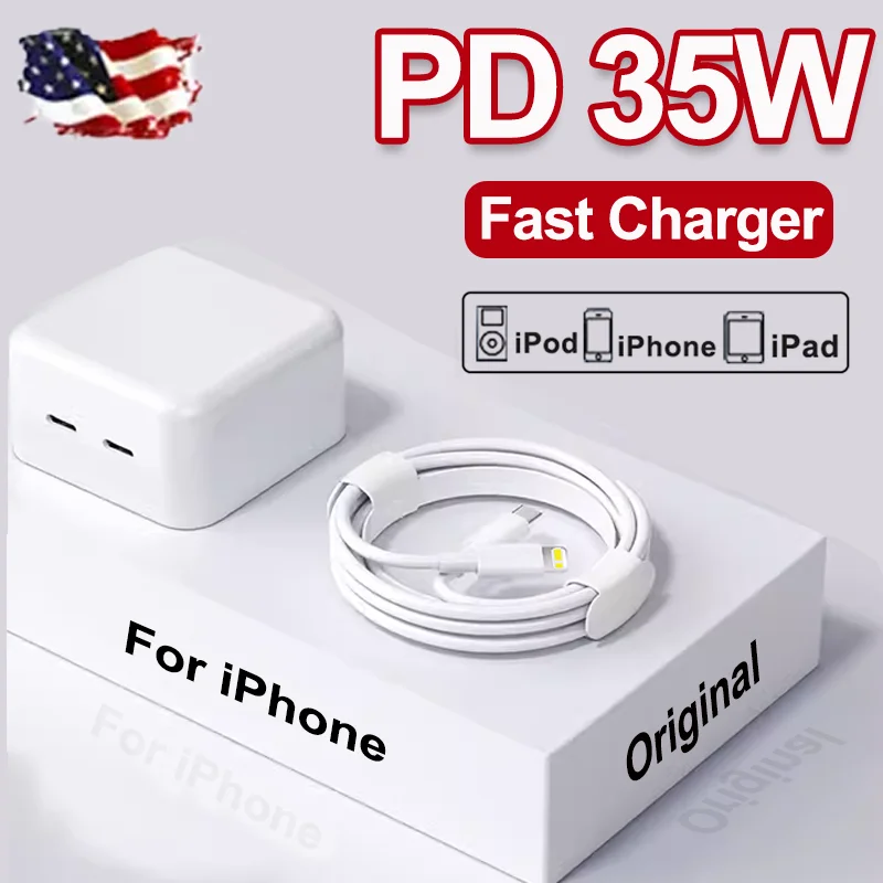 PD 35W Original Fast Charger for iPhone 13 14 12 11 Pro Max XR XS Plus USB C Fast Charging for iPad MacBook To Lightning Cable
PD 35W Original Fast Charger for iPhone 13 14 12 11 Pro Max XR XS Plus USB C Fast Charging for iPad MacBook To Lightning Cable