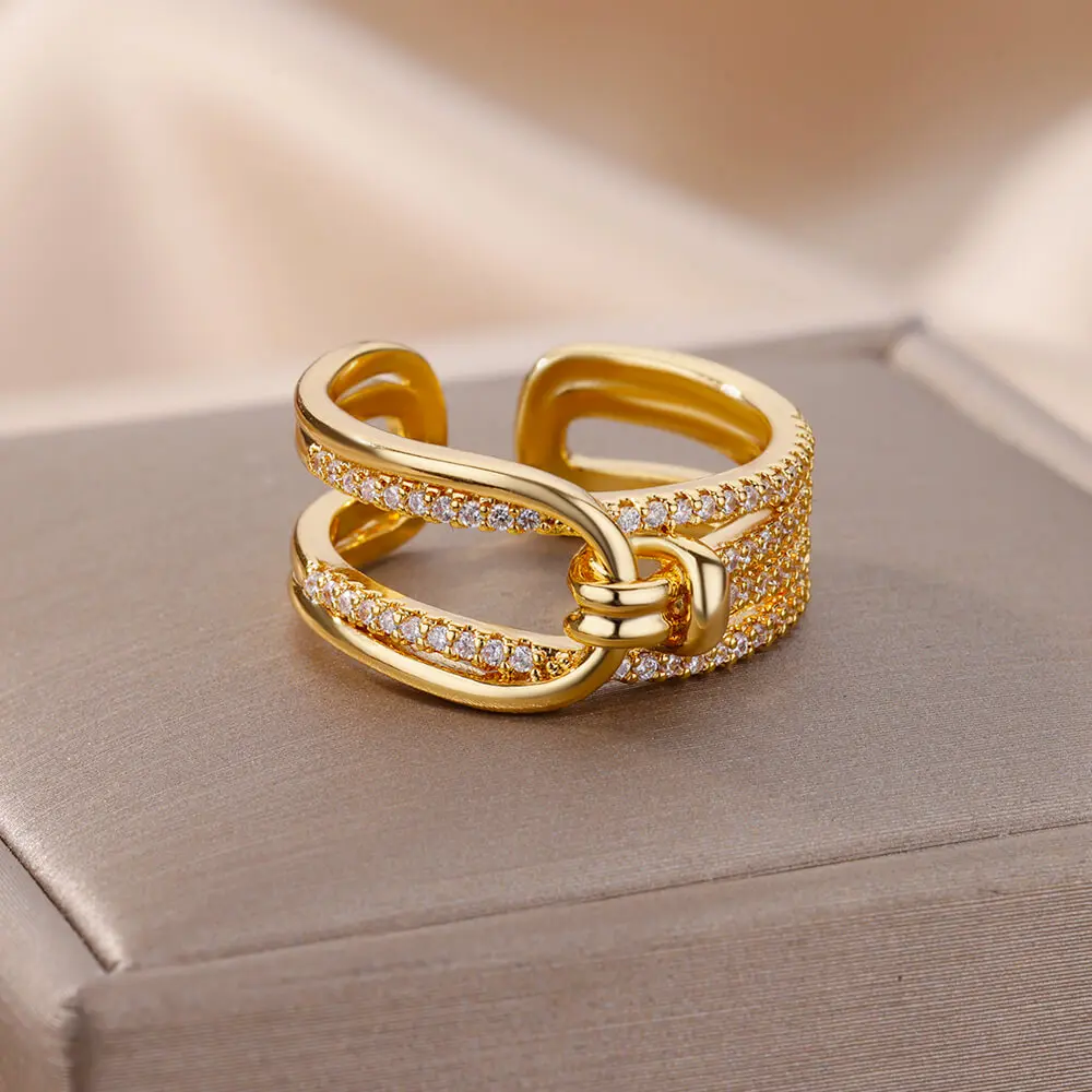 Luxury Double Layers Zircon Rings for Women Gold Plated Opening Stainless Steel Ring 2023 Trend Aesthetic Party Wedding Jewelry
Luxury Double Layers Zircon Rings for Women Gold Plated Opening Stainless Steel Ring 2023 Trend Aesthetic Party Wedding Jewelry
