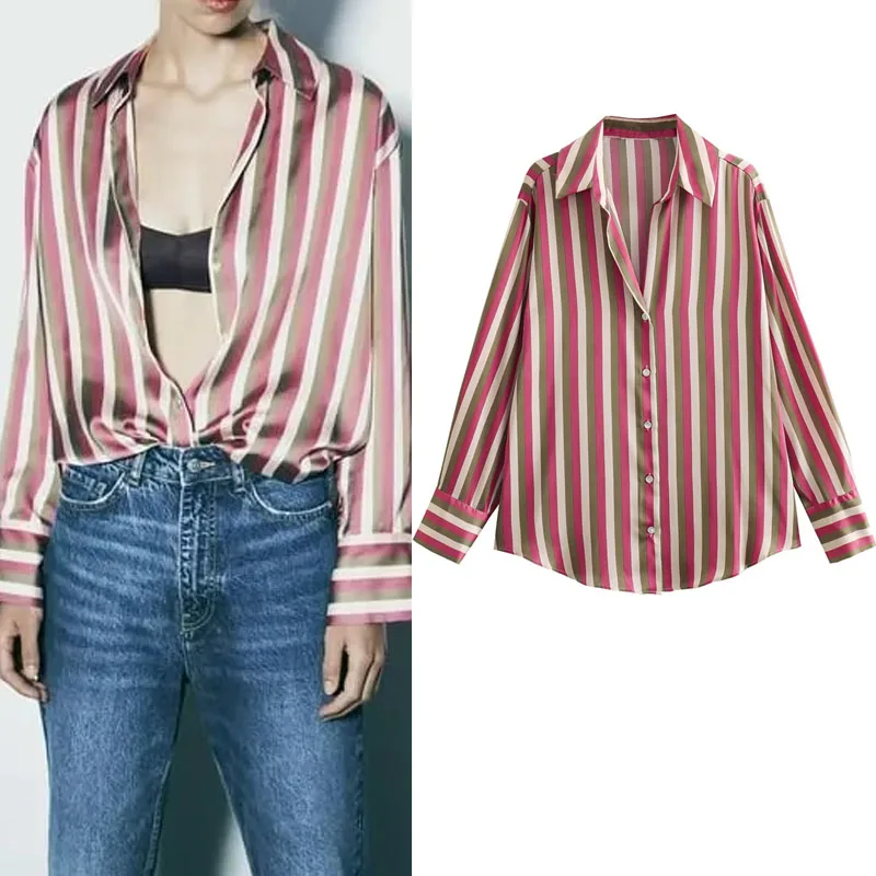 TRAF Woman Vintage Striped Shirt Autumn V-Neck Lapel Collar Long Sleeves Blouses Commuter Front Button Up Tops Female Clothing
TRAF Woman Vintage Striped Shirt Autumn V-Neck Lapel Collar Long Sleeves Blouses Commuter Front Button Up Tops Female Clothing