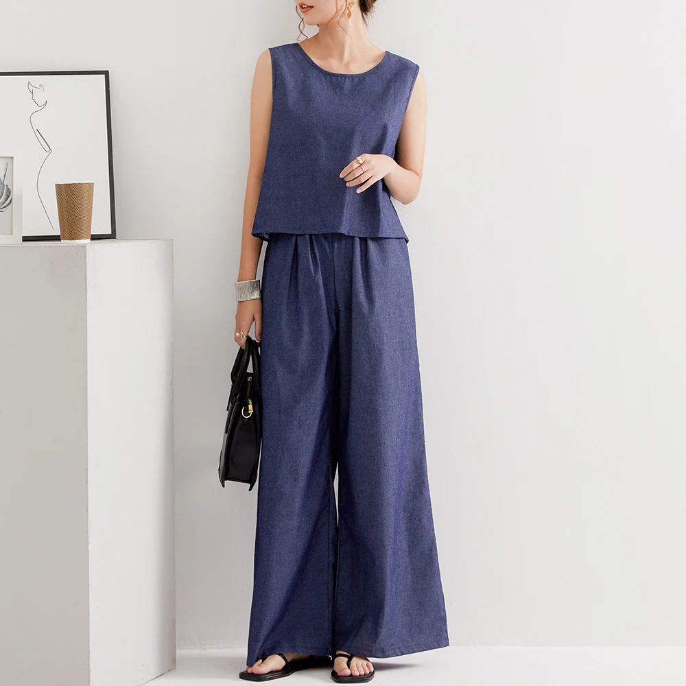 Women Two Piece Sets Blue Sleeveless Shirt And Wide Legs Pants Suits Female Summer Loose Fashion Casual 2pcs Sets Streetwear
Women Two Piece Sets Blue Sleeveless Shirt And Wide Legs Pants Suits Female Summer Loose Fashion Casual 2pcs Sets Streetwear