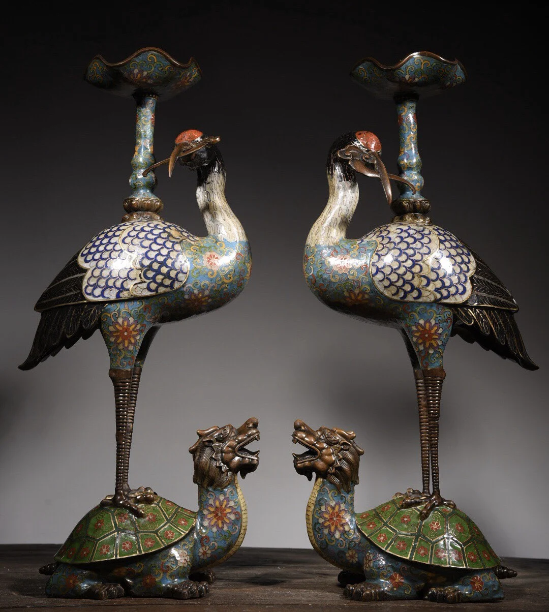 24"Tibetan Temple Collection Old Bronze Cloisonne Dragon turtle tread crane candlestick a pair Candle stand Gather fortune
24"Tibetan Temple Collection Old Bronze Cloisonne Dragon turtle tread crane candlestick a pair Candle stand Gather fortune