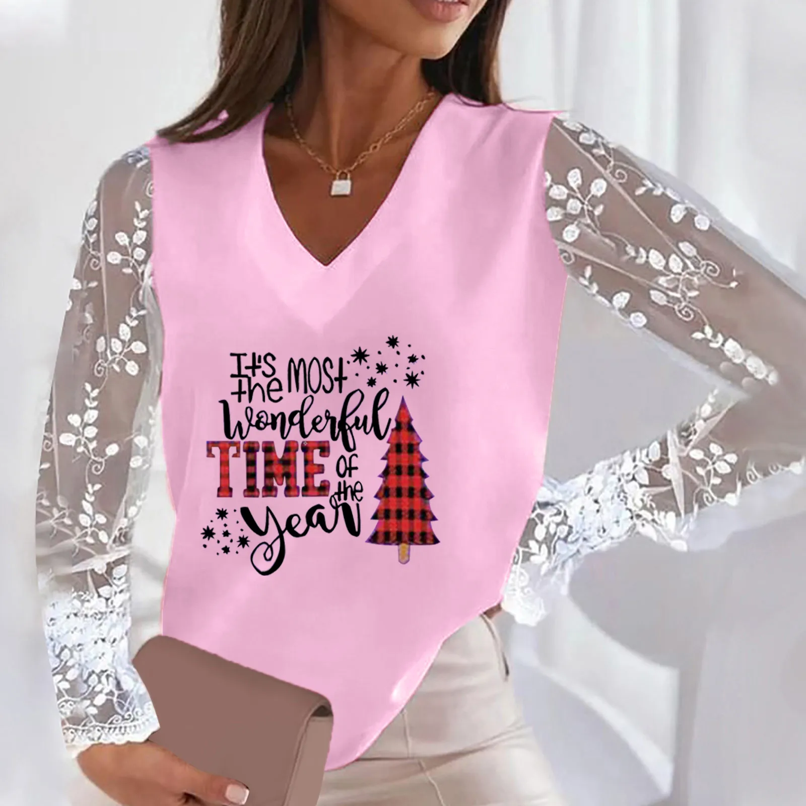 Christmas Shirt For Womens Hollow Out Long Sleeve V Neck Pullover Lace Casual Loose Shirt Tshirt Lace Tops Long Sleeve Heat
Christmas Shirt For Womens Hollow Out Long Sleeve V Neck Pullover Lace Casual Loose Shirt Tshirt Lace Tops Long Sleeve Heat