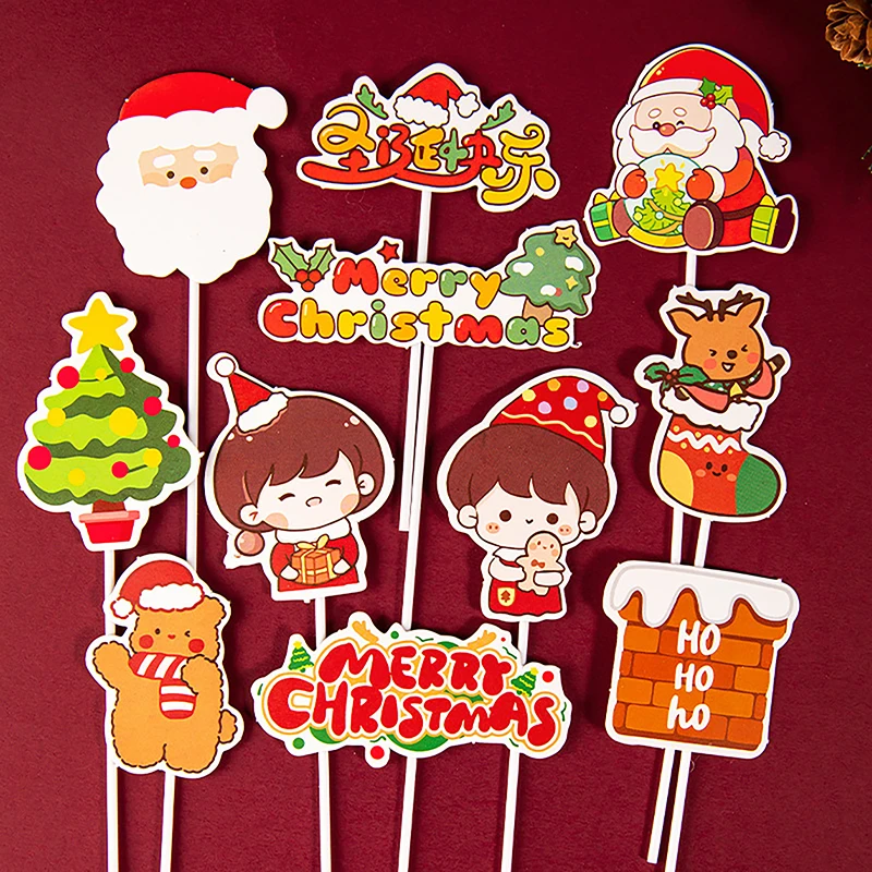 

Cake Toppers Merry Christmas Santa Xmas Tree Cupcake Paper Insert Card Christmas Party Cake Decoration Tool Xmas Gifts