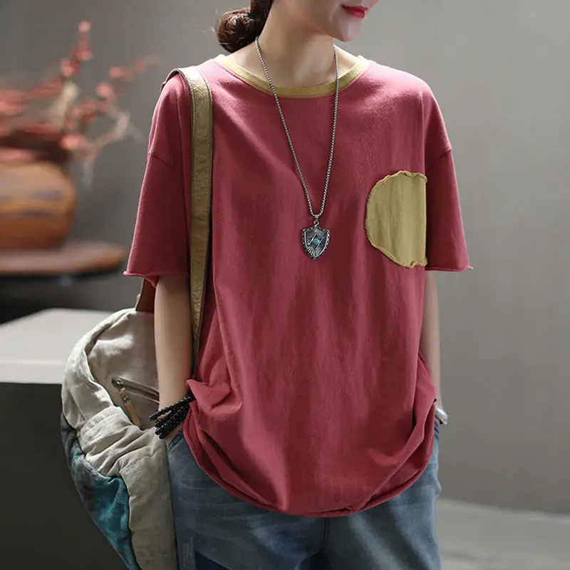 Pure Cotton Literary Retro Large Size Short-sleeved T-shirt Women's Summer New Patch Loose All-match Top T-shirt
Pure Cotton Literary Retro Large Size Short-sleeved T-shirt Women's Summer New Patch Loose All-match Top T-shirt